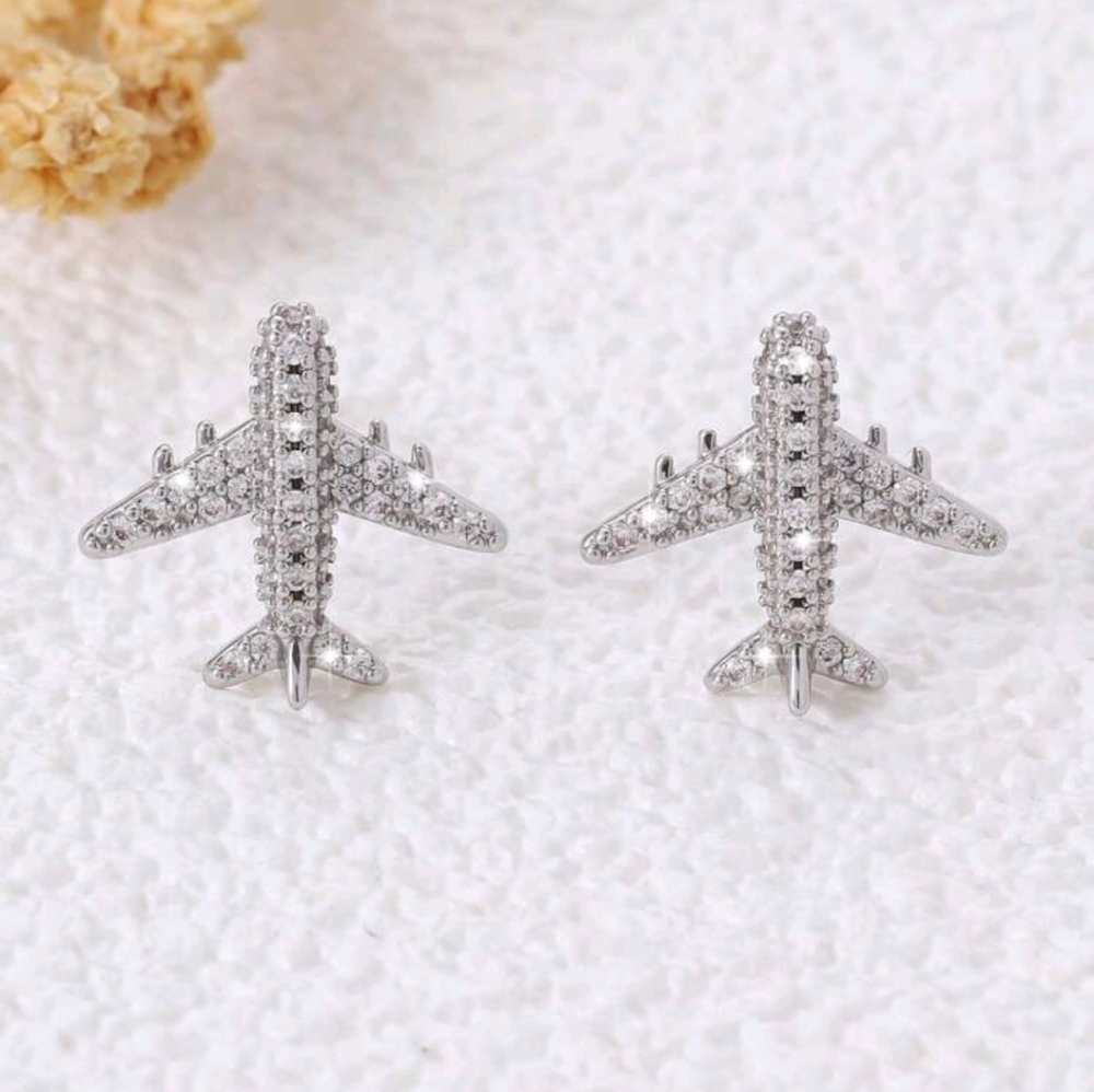 Silver Airplane Earrings